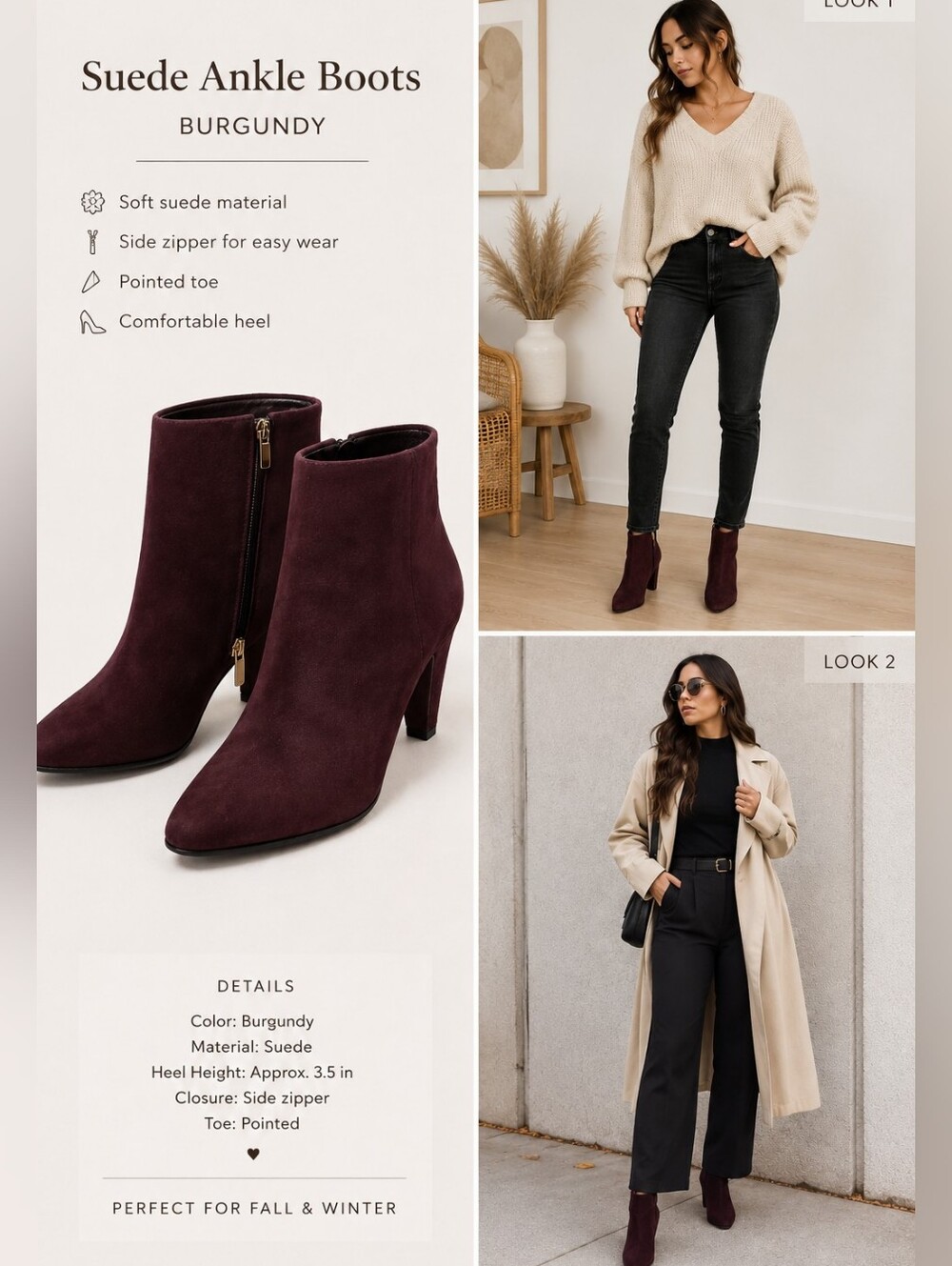 Aldo Wine Suede Ankle Booties with Side Zip